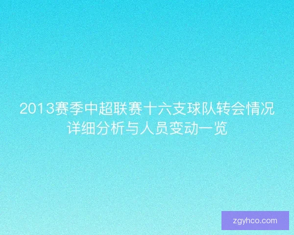 2013赛季中超联赛十六支球队转会情况详细分析与人员变动一览