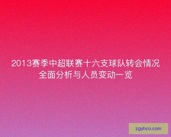 2013赛季中超联赛十六支球队转会情况全面分析与人员变动一览